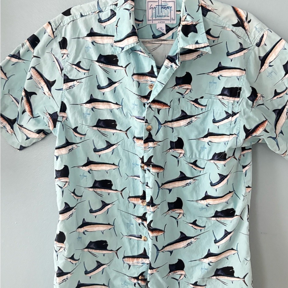 Guy Harvey Blue and Black Casual Button Down Shirt